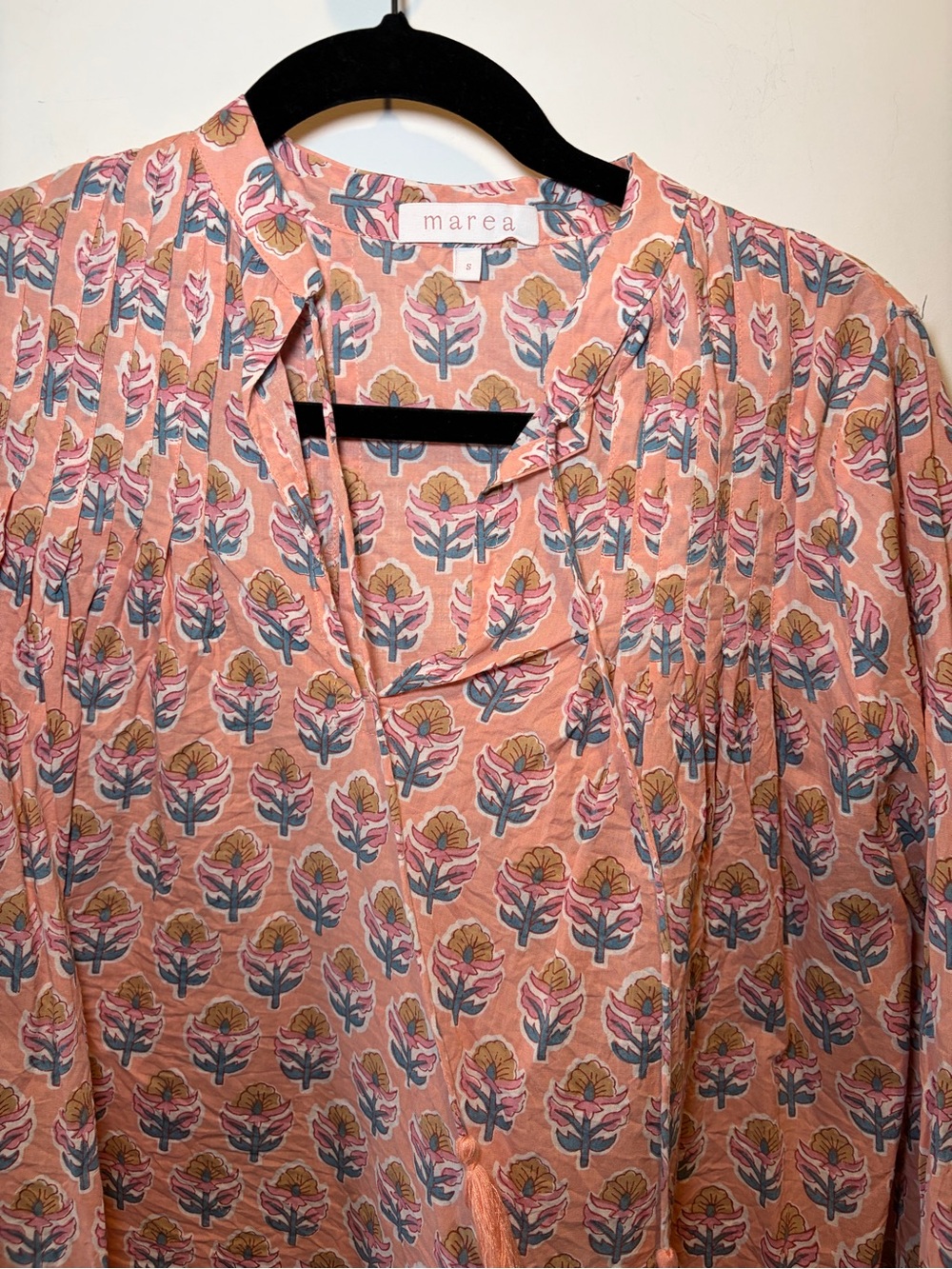 Marea Peach Pink Floral Tie-Neck Blouse - Picture 4 of 8